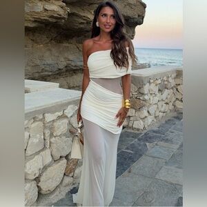 Meshki DALLAS One Shoulder Mesh Maxi Dress - Ivory